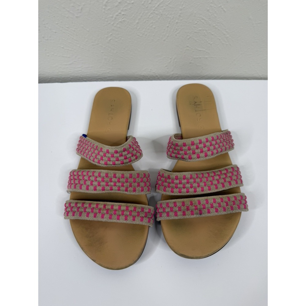Rothy's Hot Pink Basket Stitch Triple Band Sandals Size Summer Washable 7 Tan